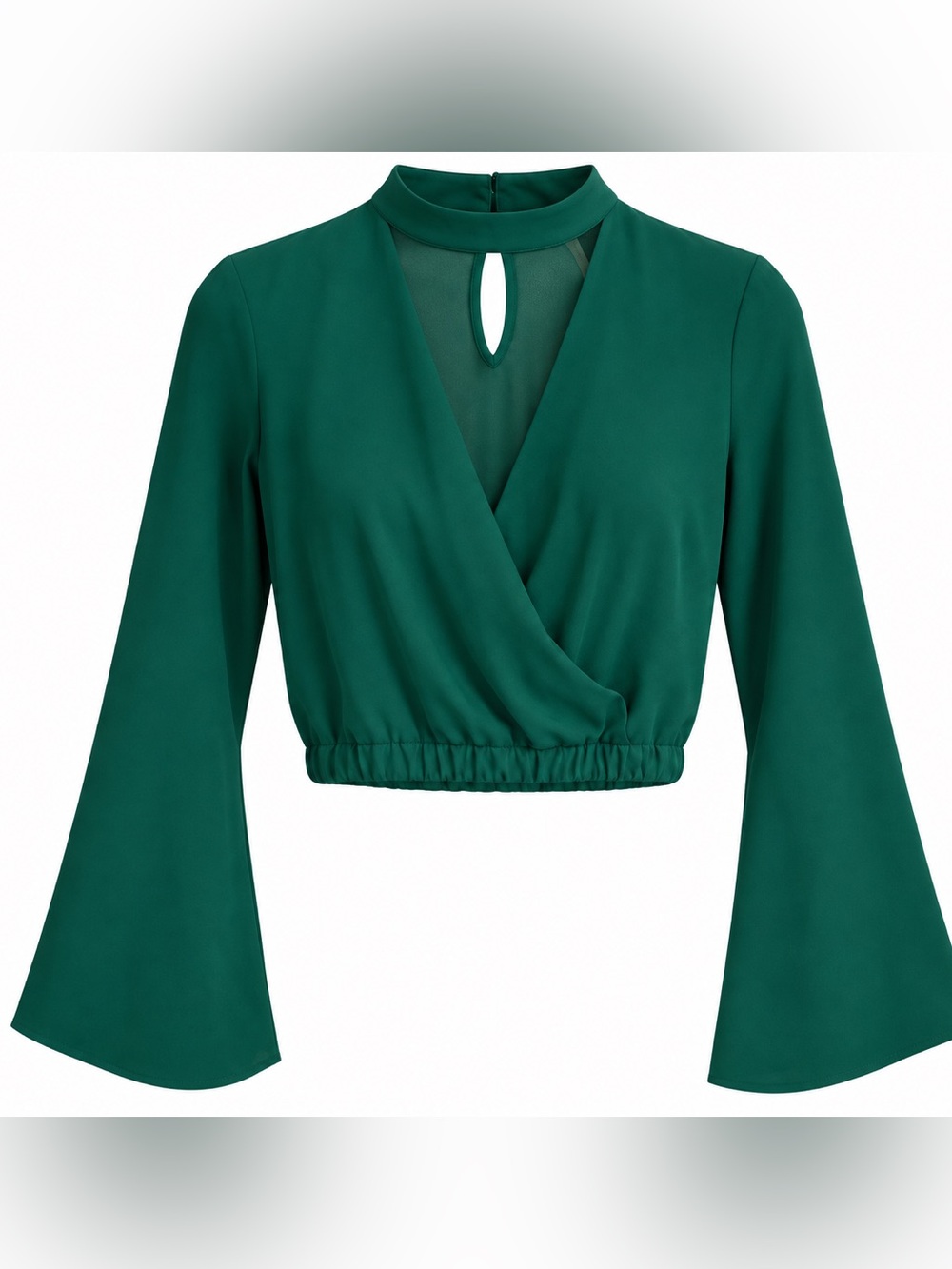 Zara Deep Green Mock-Neck Wrap Crop Top